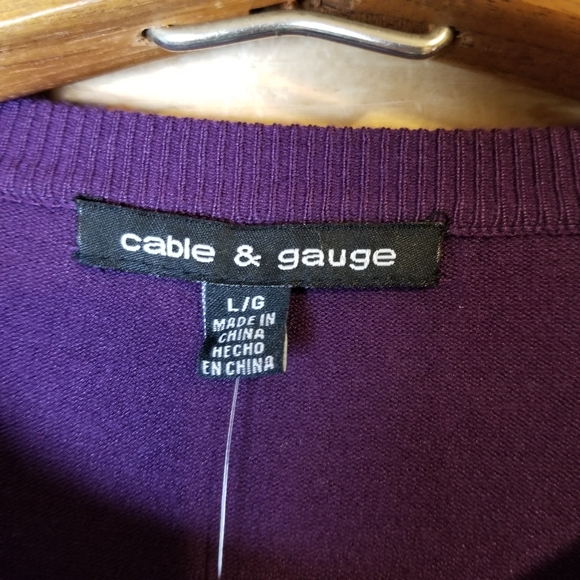 Cable & Gauge Waist Length Purple Button Down Cardigan Sweater NWT - Picture 10 of 11